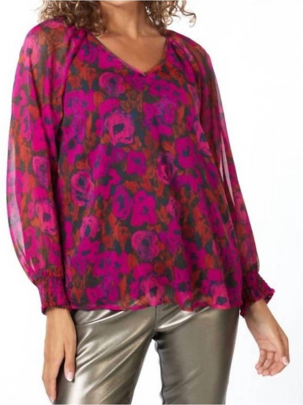 NEW ESQUALO smocked cuff blouse in floral wilding print Size 12